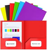 SUNQEBO Folders with Pockets (6 Pack, Assorted Colors), Heavy Duty Paper File Folders, 2-Pocket F...