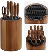 Ninonly Universal Knife Block Holder, Round Wooden Countertop Knife Block Without Knives, Acacia ...