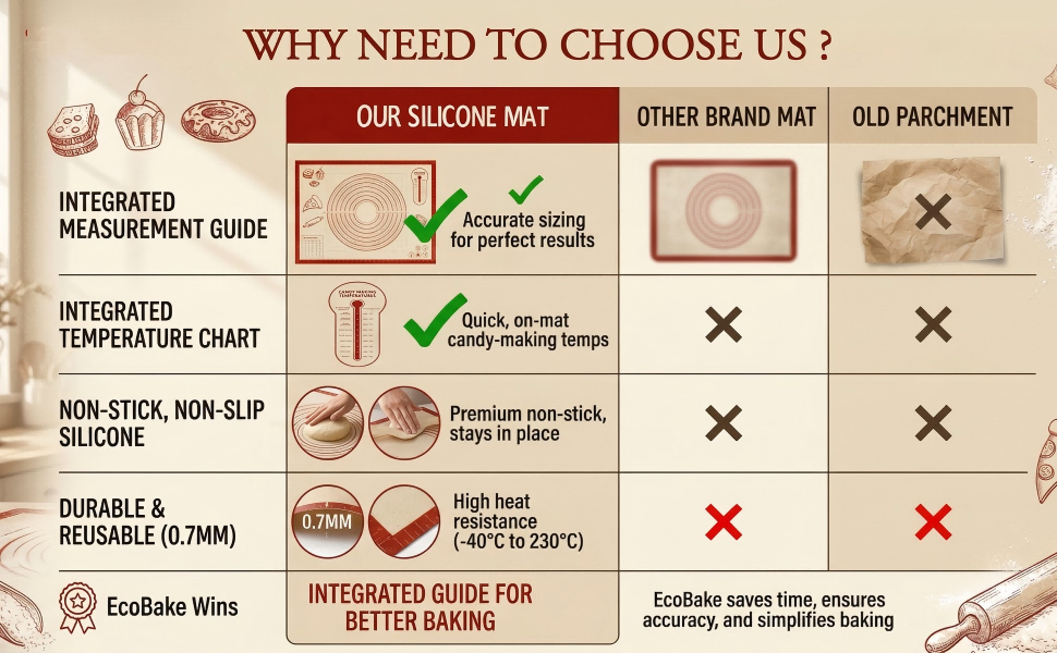 Extra Thick Silicone Mats for Baking, Non Stick Pastry Mat for Rolling Dough