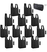 BeeGreen Black 12 Pack Reusable Grocery Bags Shopping Bags Groceries Totes 50LBS Foldable Polyest...