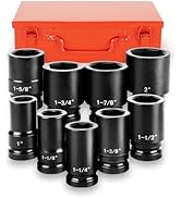 TUZkozs 1" Drive Jumbo Impact Socket Set,9 PCS SAE (1to 2 INCH) Universal Hex Deep Socket Combina...