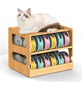 Stackable Bamboo Cat Food Can Organizer, Cat Canned Food Organizer Storage | 2-Tier Adjustable St...