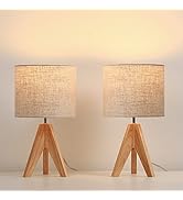 DEWENWILS Bedside Table Lamp, Tripod Table Lamp with Linen Fabric Shade, Small Nightstand Lamp fo...