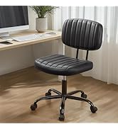 Sweetcrispy Small Office Desk Chair - Armless PU Leather with Comfy Lumbar Support, Height Adjust...