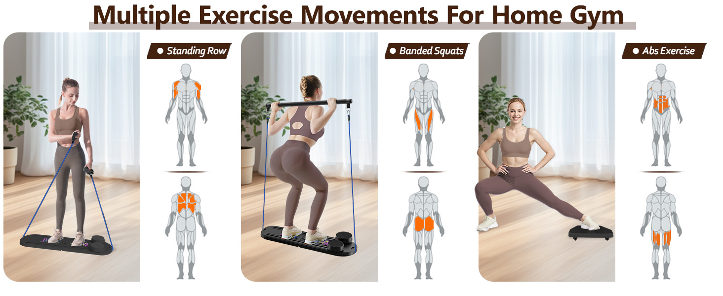pilates board used for rows, squats and abs training in a home workout setup.