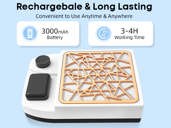 Cordless nail dust collector with 3000mah battery working for 3-4 hours