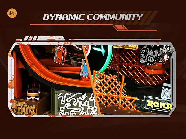 ROKR 3D Puzzle for Adults, Electric Marble Run Model Kits, Parallel World Hip-hop Street