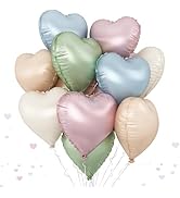 Pastel Colorful Heart Foil Balloons, 10PCS Matt Rainbow Heart Helium Balloons, 18Inch Assorted Co...