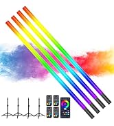 4 Pack RGB Tube Light with Tripod, Battery Powered 18W 4ft LED Video Light, Portable Handheld Col...