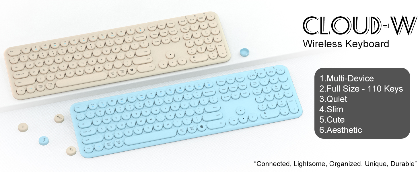 Quiet Bluetooth Keyboard - Multi-Device Aesthetic Wireless Keyboard
