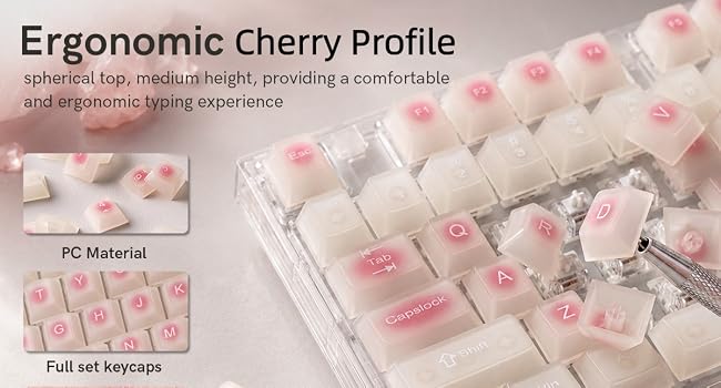 Beige Jade keycaps Clear, Translucent Jelly PC Key cap,Frost Shine Through Cherry profile keycap Set