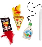 Quirky Kitty Pizza Night Retractable Wand Interactive Cat Toys for Indoor - 3 Pack