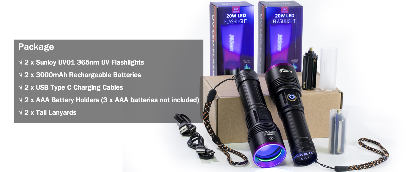 365nm UV Flashlight 2 Pack