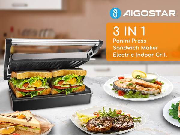 Panini Press, Aigostar 1000W Sandwich Maker, Panini Maker Electric Indoor Grill,sandwich press
