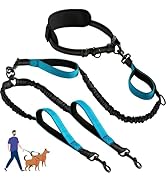 AKEISHE Hands-Free Double Dog Leash with Waist Belt, Reinforced Bungee, 4 Foam Padded Handles, Bl...