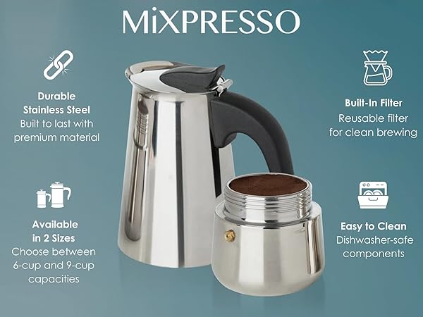 espresso stovetop coffee maker, stainless steel moka pot