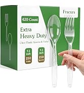 Fracurs 420 Count Extra Heavy Duty Plastic Forks and Spoons, 210 Clear Spoons &amp; 210 Clear Forks, ...