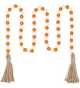 PH Pandahall 1.64 Yards Orange Wood Bead Garland with Tassels, Decorative Beads Farmhouse Rustic ...
