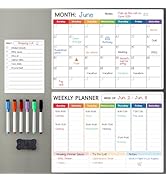 3 Pack Dry Erase Magnetic Calendar for Refrigerator - Monthly, Weekly, Daily Calendar with 6 Mark...