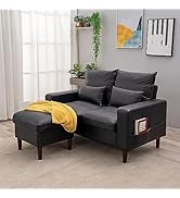 Panana Convertible Sectional Sofa Couch, 3 Seat L-Shaped Couch with Ottoman Set, Modern Balck Lea...