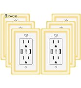 USB Wall Outlet, 15A Duplex Receptacle with Dual USB Ports (5V/4.2A) and Dusk-to-Dawn Sensor Nigh...