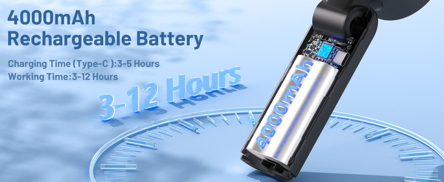 rechargeable battery operated fan with 4000mAh for long flights and all day zoo trips