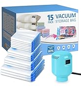 BAMCOO Vacuum Seal Bags for Clothing with Electric Pump, 15 Pack (3 Jumbo 3 Large 3 Medium 3 Smal...