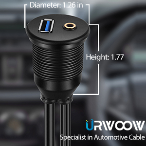 USB 3.0 AUX Extension Mount Dash Mount Flush Mount, Panel Mount Cable for Car