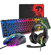 Wired Gaming Keyboard and Mouse Headset Combo,Rainbow LED Backlit Wired Keyboard,Over Ear Headpho...