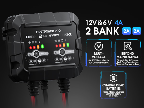 4A (2A/Bank) Car Battery Charger