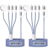 2Pack 6FT/1.8M iWatch Charger, 4 in 2 USB A/C to iOS Port/Type C/Micro USB/Watch Charger Nylon-Br...