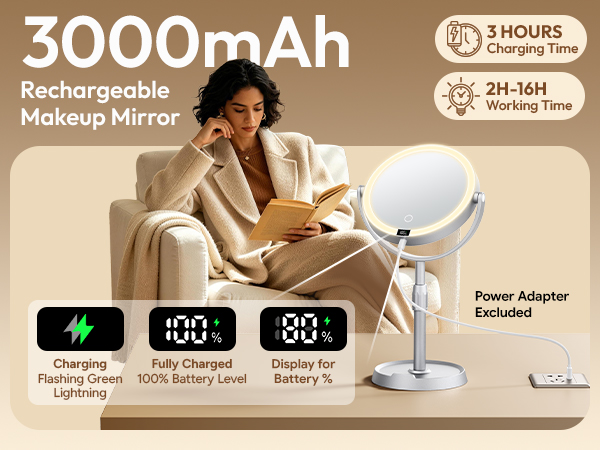 3000mAh Rechargeable Makeup Mirror