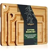 Unokit 3PCS Bamboo Cutting Boards Set - Large Natural Wooden Cutting Boards with Juice Groove &amp; B...