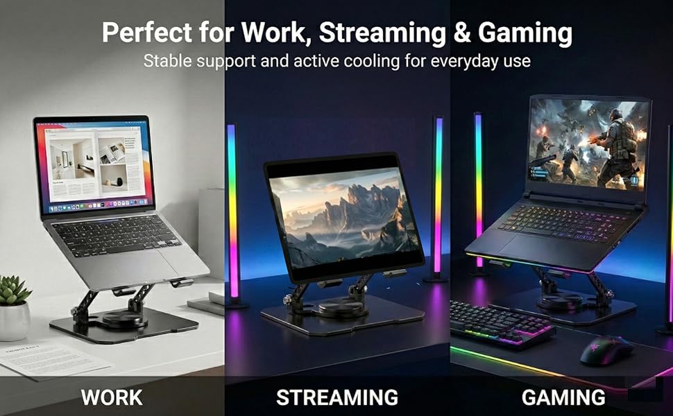 laptop cooling stand with fan for work streaming and gaming adjustable laptop stand for desk