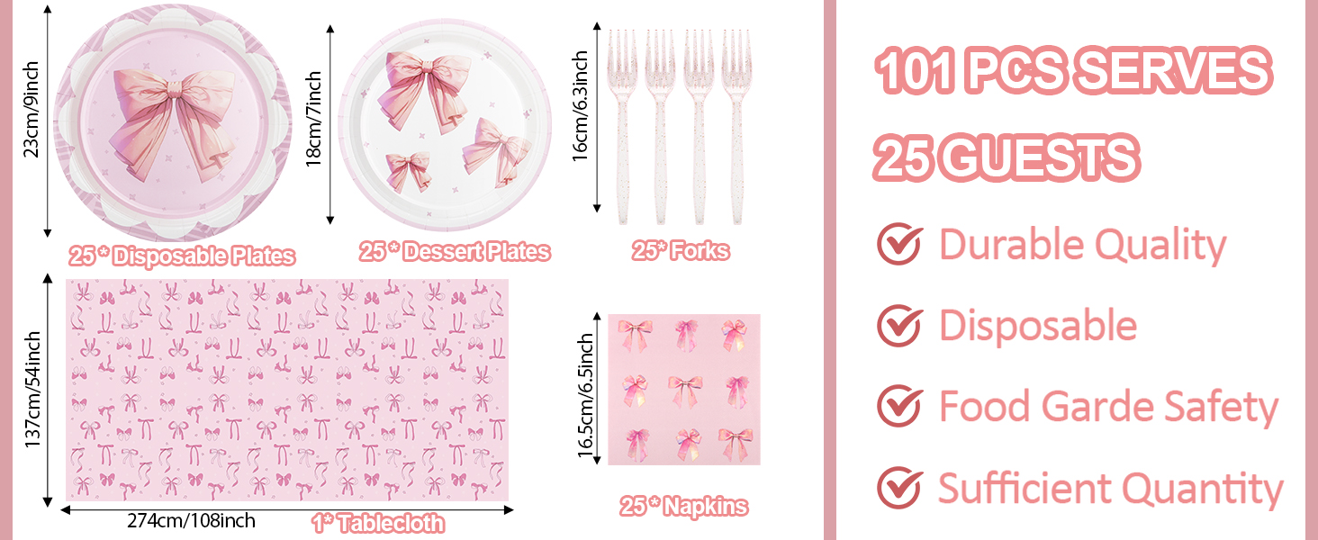 25 Disposable Plates, 25 Dessert Plates, 25 Napkins, 25 Forks &amp;amp; 1 Tablecloth