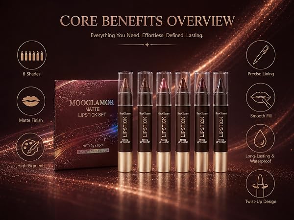 6 Pcs Matte Lip Liner and Lipstick Set