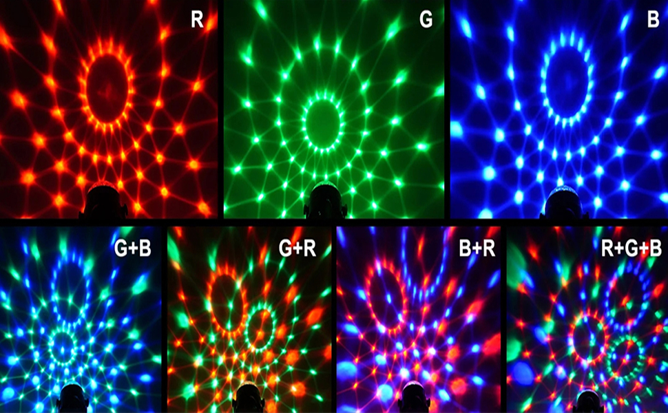 Multi-functional sound activated party lights have 7 Different Lighting Color Effects