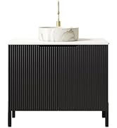 USHOWER Black 30 Inch Bathroom Vanity with Vessel Sink, Single Bathroom Sink Cabinet with 2 Flute...
