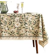 ISAENNE French Tablecloth for Square Tables,Linen Table Cloth with Colorful Flowers and Leaves Pa...