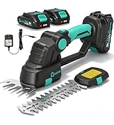 Garvee Cordless Hedge Trimmer with Battery - Grass Shear &amp; Shrubbery Trimmer - 2 in 1 Handheld 20...