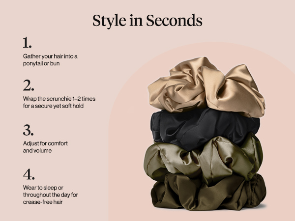Kitsch Pillow Satin Scrunchies for Women Black, 4pcs