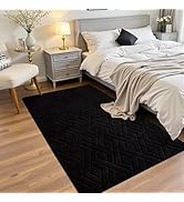 Flagover 3x5 Black Washable Area Rug for Bedroom, Modern Geometric Shag Non-Slip Living Room Rugs...