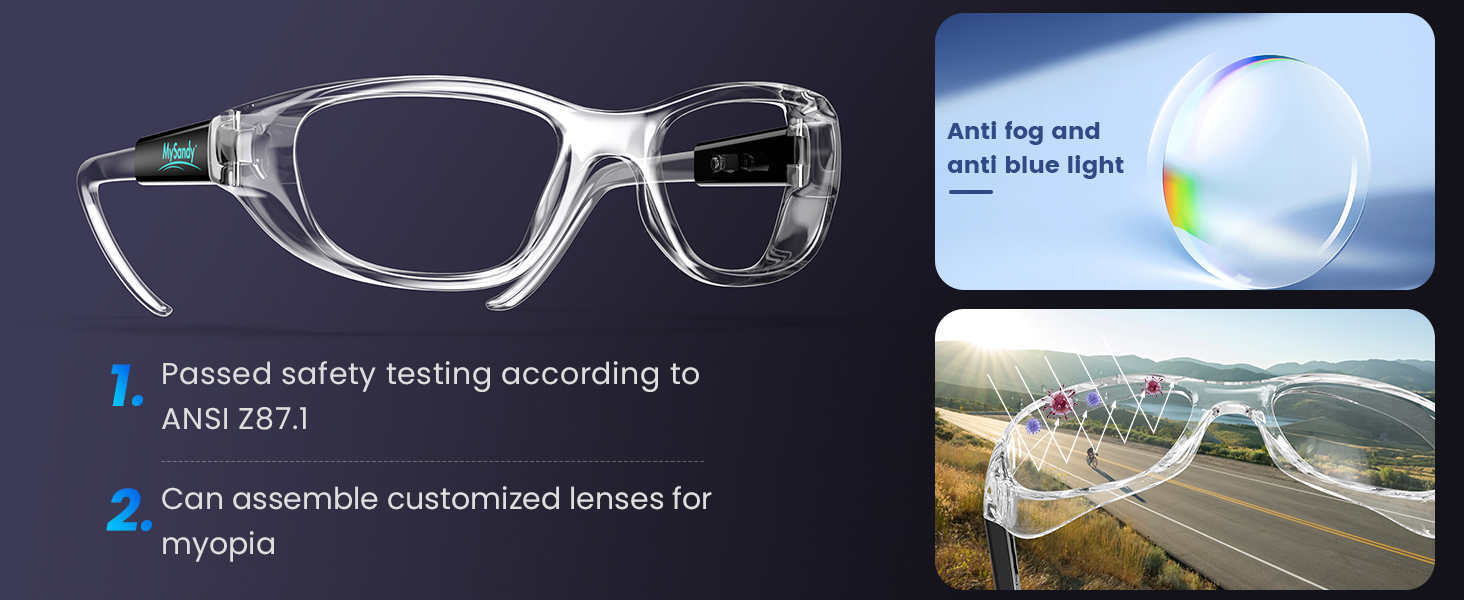 Clear Safety Glasses Side Shields for Work, Slip on Clear safety Eye Glasses
