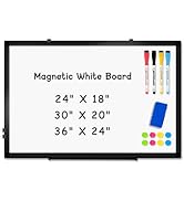 AMUSIGHT Double-Sided Magnetic Whiteboard, 24" x 18" Dry Erase Board Black Aluminum Frame for Wal...