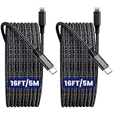 Extra Long iPhone Charger Cord 16Ft, 2-Pack SCRUAK [MFi Certified] 16 Ft USB C to Lightning Cable...