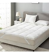 ROSE FEATHER Goose Down Feather Bed Mattress Topper,Down Matress Topper Cover with Straps,Plush S...