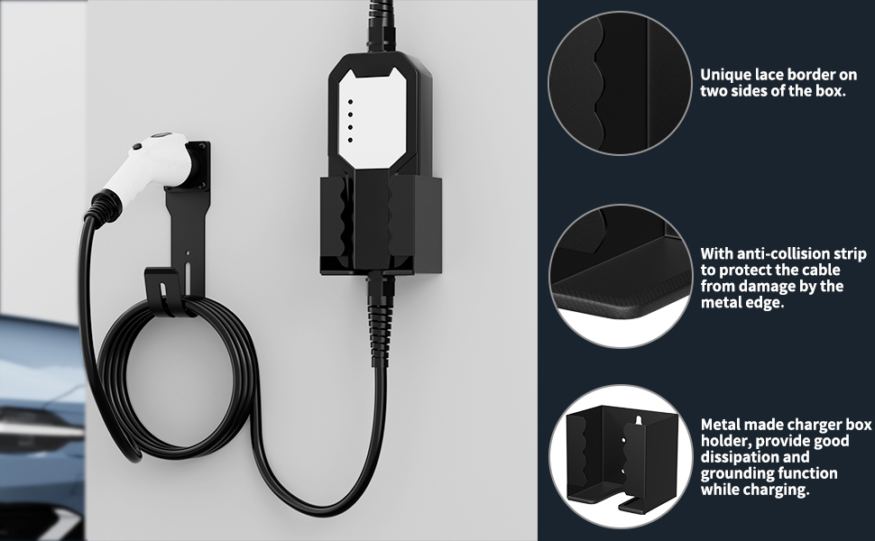 Metal made charger box holder, provide good dissipation and grounding function while charging.