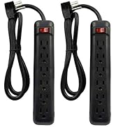 Clear Power 6 Outlet Power Strip with 3 ft Power Cord, Low-Profile Flat Plug, Black, 3 Prong Grou...