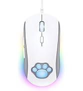 PHNIXGAM Cat Paw RGB Gaming Mouse, Silent Optical Computer Mice USB Wired with 6 Adjustable DPI U...