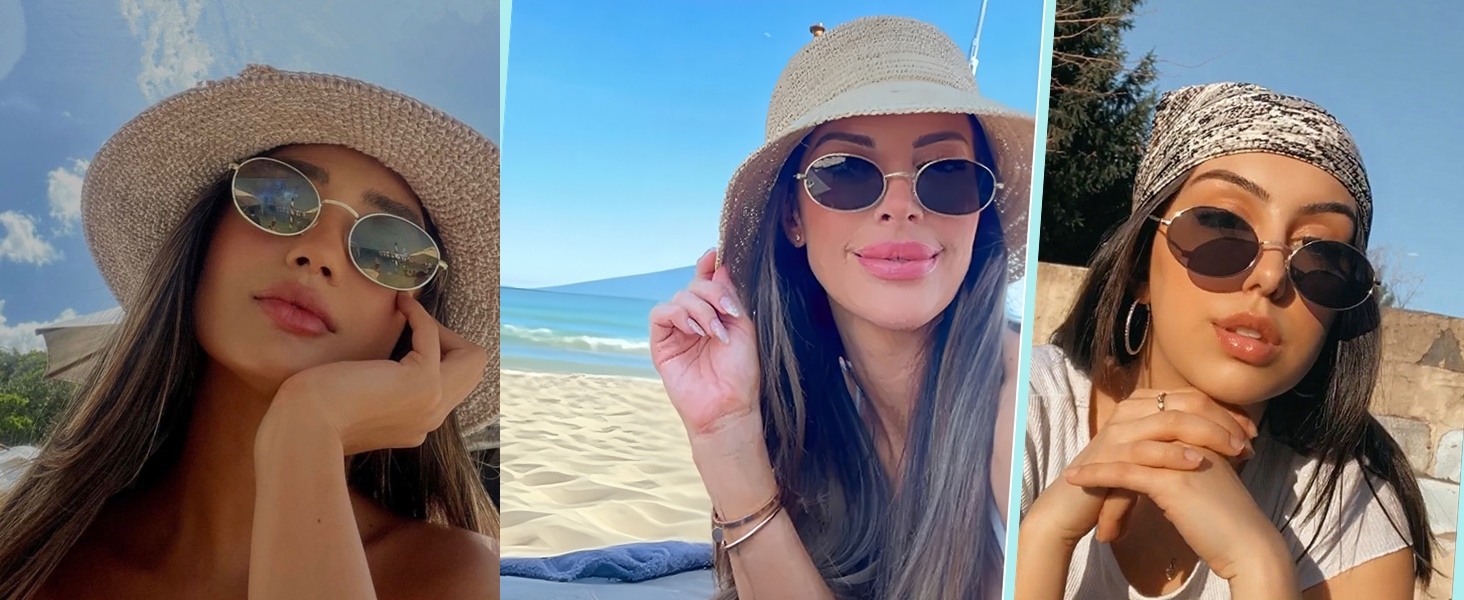 retro trendy oval sunglasses 90s fashion vintage cute chic lightweight glasses summer vacation beach